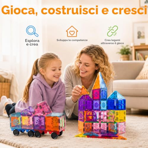 Xekel 100 Pieces Children's Magnetic Buildings with Powerful Magnets, Magnetic Tiles Educational, Buildings for Children 3+ Years, Creative Gift