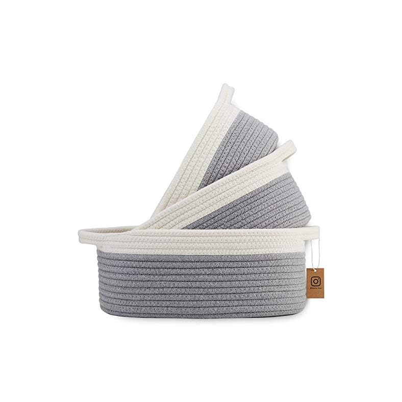 NaturalCozy 3-Piece Oval Storage Basket Set– Natural Rope Woven Baskets for Storage, Gift Basket Empty, Toy Basket, Soft…