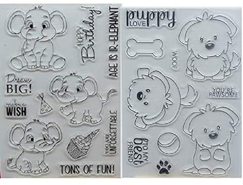 WooYangFun Joyful Home 2pcs/set Cute Puddy Elephant Cartoon Rubber Clear Stamp for Card Making Decoration and Scrapbooking