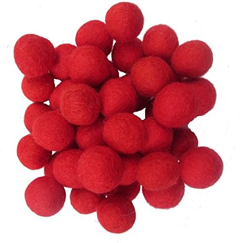Wool Felt Balls Beads Natural Felting Woolen Felted Fabric Felting for Home Decor Crafts Handcrafts DIY 50pcs 25mm(red)