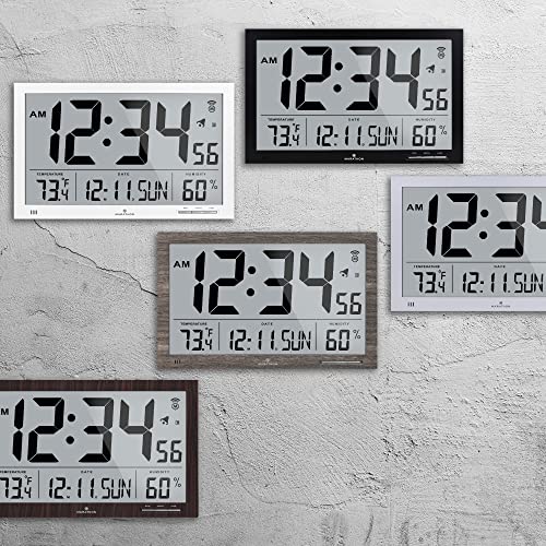 Marathon Slim Jumbo Atomic Wall Clock, Silver Large, 15Inch Display