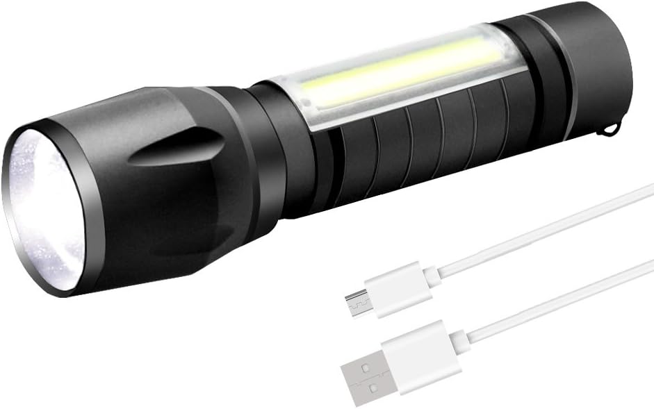 Achort Pocket Torch LED USB Rechargeable COB Torch Zoomable Small Tactical Torch Waterproof Flashlight, 600 Lumen, 3 Light Modes, 2600mAh Li Battery, Running Time 2 hours, for Outdoor, Camping, Hiking