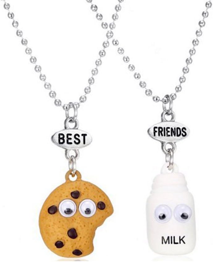2pcs Best Buds Necklace Miniature Cookies Biscuit Cookie Milk Necklaces Pendant Charm Set