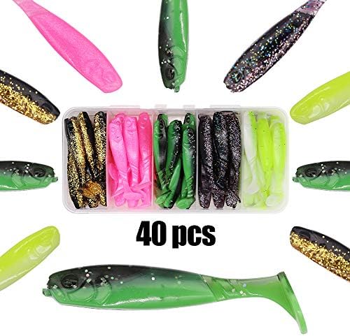 XFISHMAN Paddle Tail Swimbaits Soft Plastic Swim Jerk Baits 40pk/Box Soft Fishing Lures for Bass Panfish Crappie 2" 3" inch