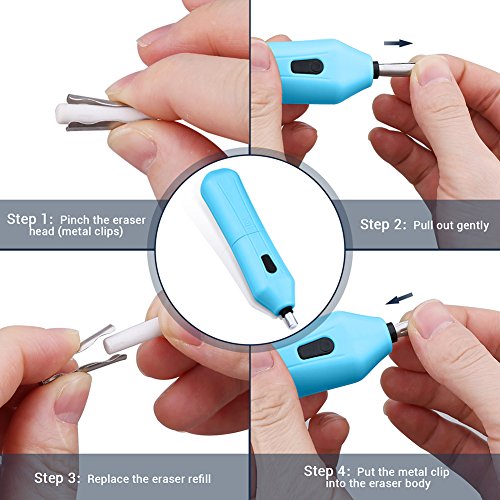Electric Eraser Kit - XREXS Battery Operated Eraser with 10 Eraser Refills, Auto Pencil Eraser for Students, Artists 2 AAA Batteries not included (blue)
