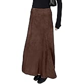 utcoco Womens Faux Suede Maxi Skirt Elegant High Waist A Line Midi Skirt for All Seasons