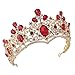 Santfe 3 '' Luxury Gold Bridal Red Teardrop Crystal Rhinestone Tiara Crown Wedding Bride Hair Accessories Quinceanera Pageant Tiaras and Crowns
