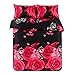 Lovelyou Red Rose Black Skin Cotton Queen Size 3d Print Bedding Set (1 Duvet Cover + 1 Bed Sheet + 2 Pillow Case)