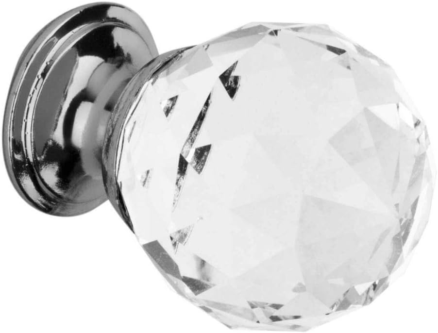 Hiatt Hardware - Faceted Design Glass Cabinet Drawer Knob - 30mm - Pack 6 - Polished Chrome - Fixings Included - Image 3