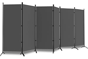 GAILDON Room Divider, 6 Panel Room Dividers and Folding Privacy Screens, 6FT Partition Room Office Wall Divider for Separation 200" W Fabric, Portable Freestanding Room Divider Wall (Grey)