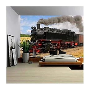 Steam Train with Black Smoke Running on Island...