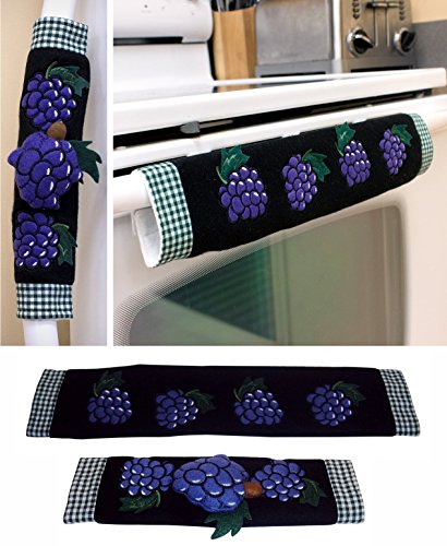 Kitchen Appliance Handle Covers with Grape Design, Stove Handle Covers, Refrigerator Handle Covers Wrap Around - Kitchen Gift, Kitchen Decor Set of 2 Pieces.