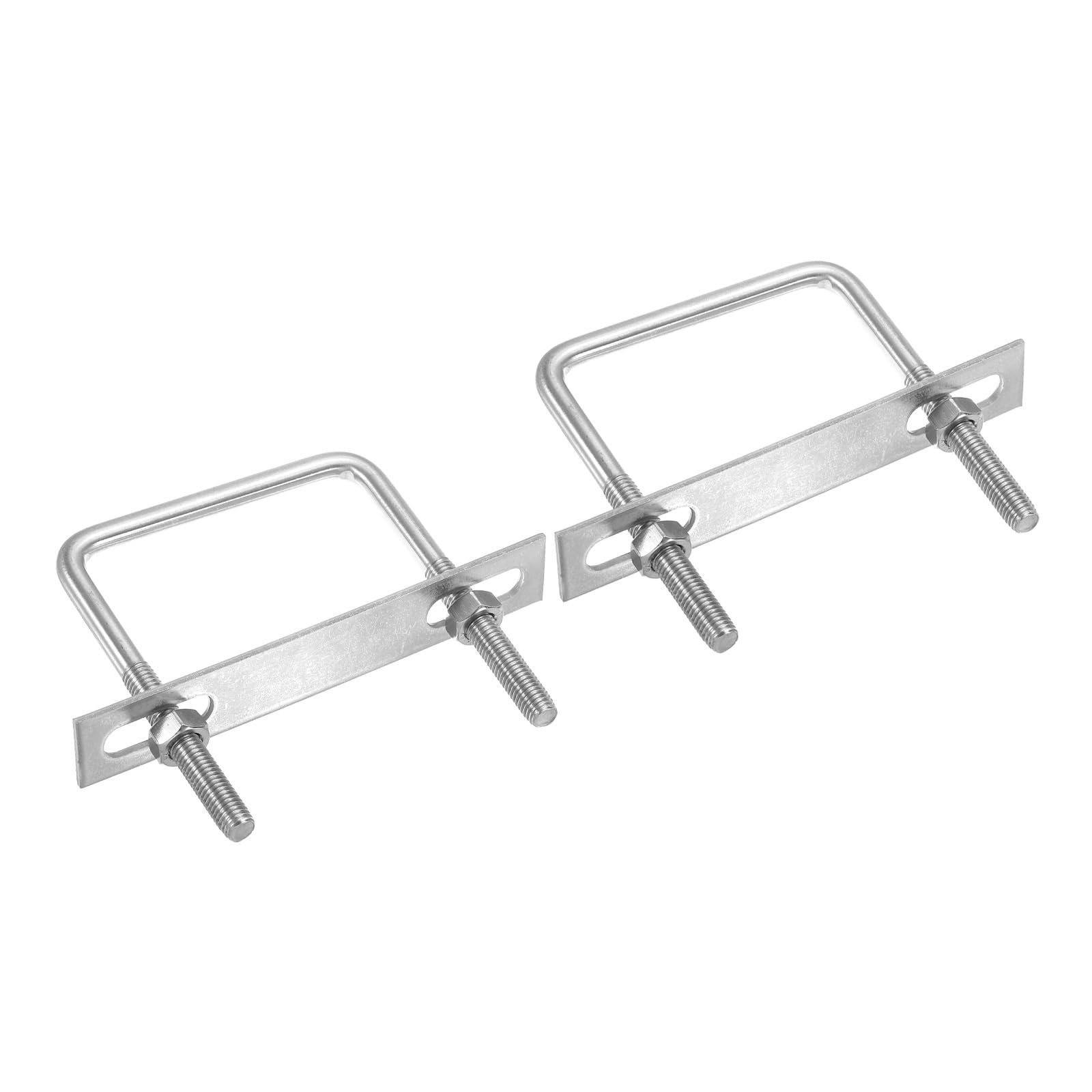 PATIKIL M10x85x125mm Square U-Bolts Kit, 2Set 304 Stainless Steel Square U Shaped Bolts Replacement Parts with Frame Plates and Nuts for Ski Board Sailboat Trailer
