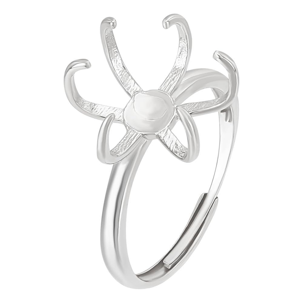 BENECREAT 925 Sterling Silver Stone Prong Claw Bezel, Adjustable 6 Claws(15mm) Ring Blanks, 19.4mm Finger Ring Base for Irregular Gem Handmade Jewelry Making