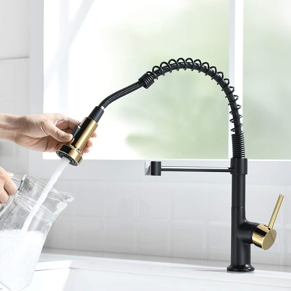 GIMILI Kitchen Faucet with Pull Down Sprayer Commercial Single Handle Lever Spring Kitchen Sink Faucet Brushed Nickel - - 