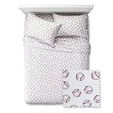 Kids/Adult Baseball Twin Sheet Set- white