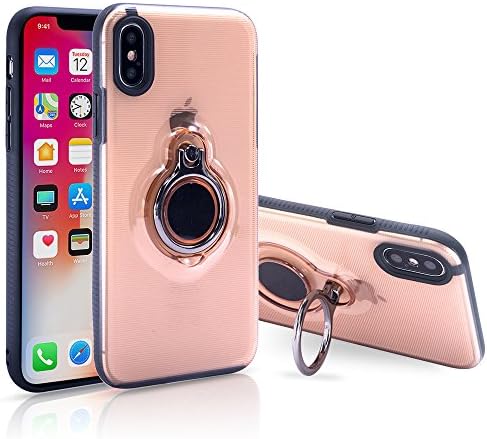 SIXRARI Iphone X Case,Iphone 10 Protective Cover With Kickstand With Magnetic Car Mount With Grip Rotating Ring Holder Stand For IphoneX Cases (Transparent gold)