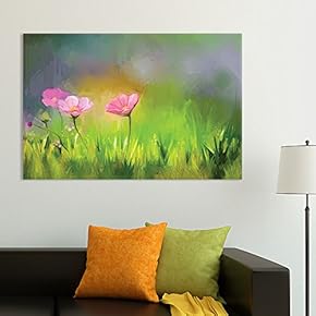Canvas Wall Art - Pink Flowers Among The Grass - Giclee Print Gallery Wrap Modern Home Art Ready to Hang - 12x18 inches