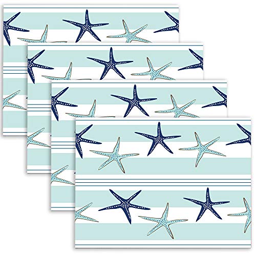 Mrcrypos 4 Pack Coastal Starfish Navy Blue and Turquoise Sea Stars Placemats Striped Double