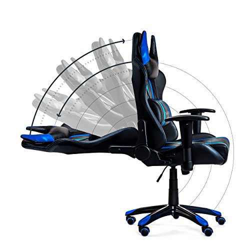 Diablo-X-One-Horn-Sedia-Gaming-da-Ufficio-Braccioli-Regolabili-Meccanismo-di-Inclinazione-Cuscino-Lombare-Finta-Pelle-Portata-Fino-150-kg-NeroBlu