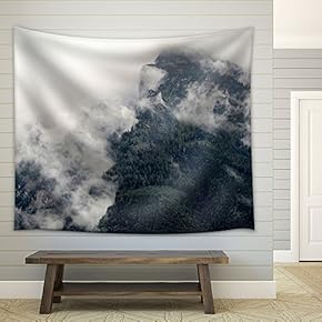 Landscape of Mountain with Fog Surrounded - Fabric Wall Tapestry Home Decor - 51x60 inches