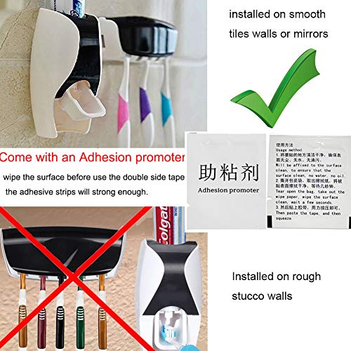 Wikor Toothbrush Holder Automatic Toothpaste Dispenser Set Dustproof with Super Sticky Suction Pad Wall Mounted Kids Hands Free Toothpaste Squeezer for Family Washroom Bathroom