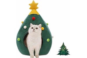 Ushang Pet Christmas Tree Cat Beds House, Indoor Xmas Cat House, Portable Cat Igloo Bed Cave for Small Animals, Green
