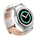 Valkit Compatible Gear S2 Bands Genuine Leather Smart Watch Band with Stainless Steel Adapter Crocodile Pattern Strap Replacement for Samsung Gear S2 (SM-R720/R730), (White) with Silver Adapter