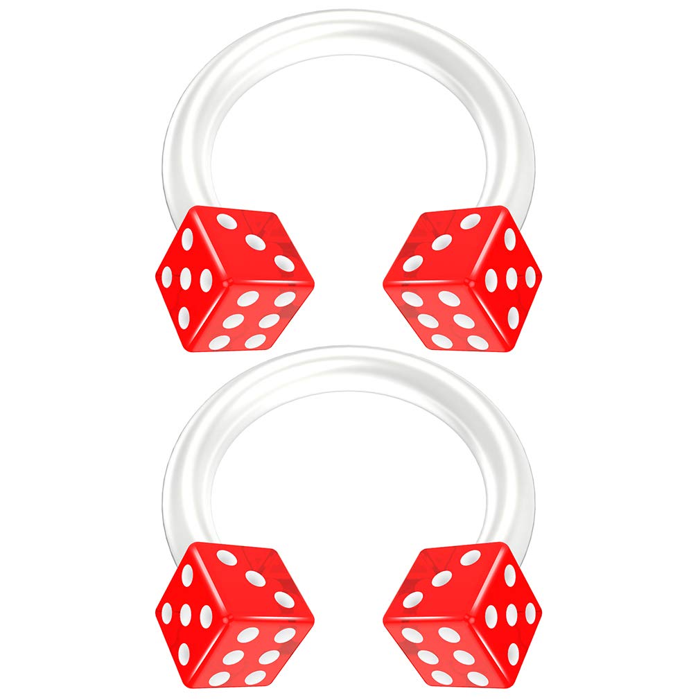 Evonix 2pc 14g Dice Flexible Bioflex Circular Barbell Horseshoe Septum Ring Bioplast Piercing 8mm Red