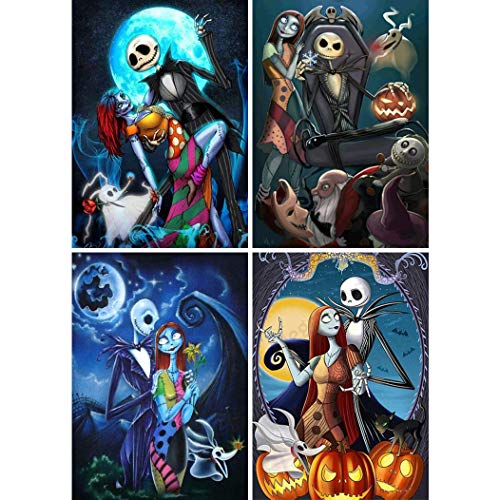 5D Full Drill Diamond Painting Kit, DIY Diamond Rhinestone Painting Kits for Adults and Children Embroidery Arts Craft Home Decor 12 x 16 inch (4PCS Jack Skull Halloween)