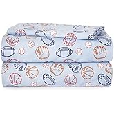 Heritage Kids 4-Piece Full Sheet Set – Sports Print Bedding with Top Sheet, Fitted Sheet & 2 Pillowcases – Soft Microfiber Sheets for Boys Bedroom, Blue, Machine Washable, All Season Comfort