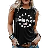 PECHAR 4th of July Tank Top for Women Patriotic Sleeveless Shirts American Flag T-Shirt Tees