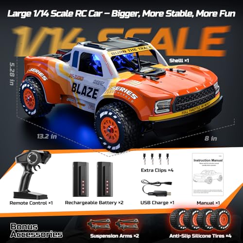 DEERC 1205 1/14 Brushless RC Car for Adults,Max 43 mph,Electric 4x4 Off-Road RC Truck, Waterproof Monster Truggy, All Terrain Fast Remote Control Drift Car for Boys 8-12, 3S Lipo Compatible