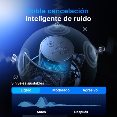 MAONO DGM20W - Micrófono Inalámbrico/USB para PC, Micrófono Condensador para Juegos, Podcasting y Streaming, Micrófono RGB con Cancelación de Ruido, Botón de Silencio, Perilla de Ganancia (Negro)