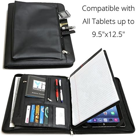 Universal Business Leather Portfolio for all tablets up to 9.5"x12.5" iPad Pro12.5 9.7 12 3 4 Air Mini 2017, Microsoft Surface Pro 3 4, Samsung Galaxy (2016 Model w Built-in Easel Stand)