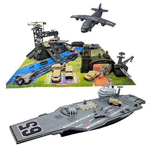 Toy Essentials Military Big Battle Base and Aircraft Carrier Combo Play Set with Accessories