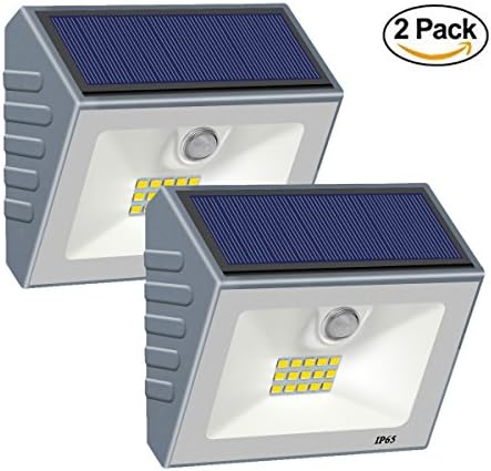 Solar Security Lights, Motion Sensor Solar Powered Lights15 LED Wireless Weatherproof Outdoor Wall Light with Unique Reflector for Gate, Patio, Yard, Fence,Garden, Driveway (Grey)[Pack of 2]