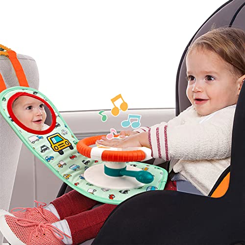 COVTOY Baby Car Seat Toys for Infants with Mirror, Carseat Toys Steering Wheel with Music Lights