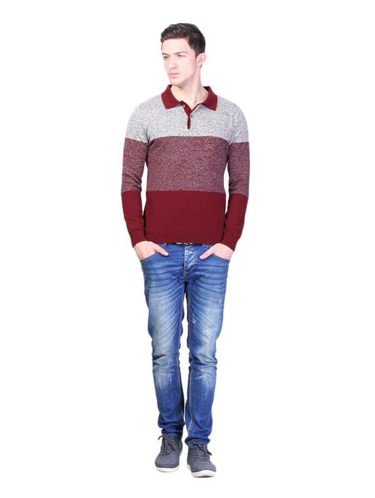 men's polo neck full sleeves striped cotton autumn winter t-shirt