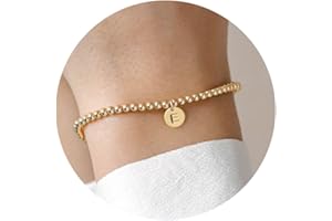 Turandoss Gold Initial Bracelet for Women - Dainty Gold Plated Letter A-Z Charm Disc Bracelet for Women Trendy, Womens Gold Jewelry Beaded Bracelet Gifts