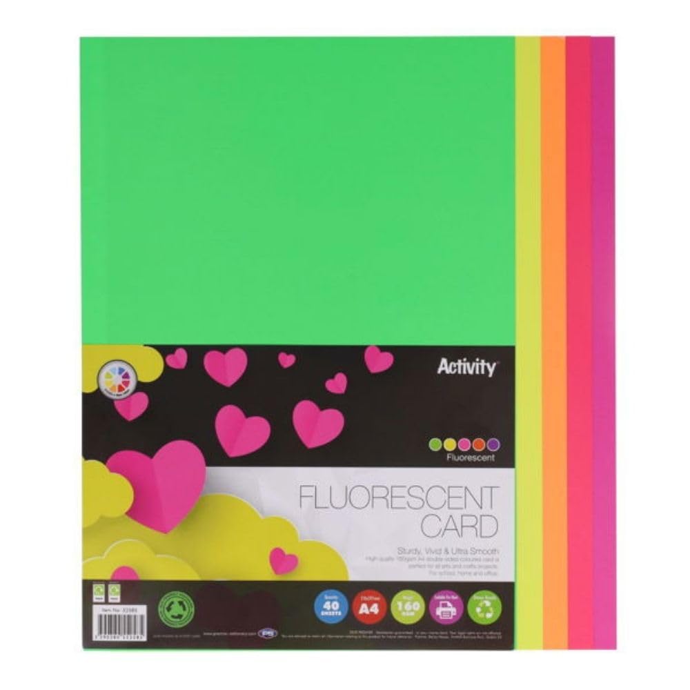 Premier Stationery A4 160gsm Card - Fluorescent Colours - 40 Sheets