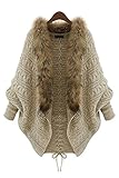Cocotina Batwing Long Sleeve Cardigan Fur Collar Knitwear Sweater