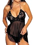Fashion Women Sleepwear Plus Size Mini Dress Lingerie Set Lace Nightwear Black 5XL