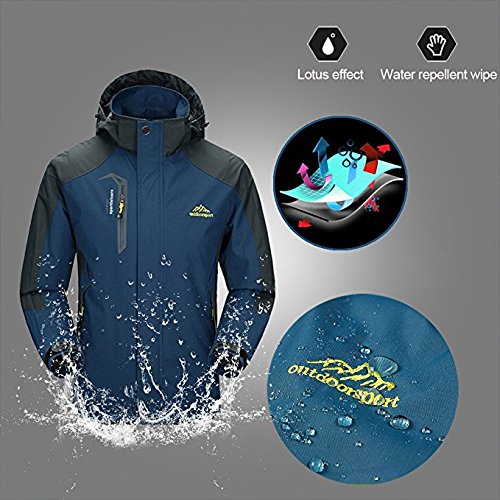 KISCHERS Rain Jacket, Men's Waterproof Jackets with Hood, Outdoor Raincoat, Windproof Softshell Jacket for Hiking (Navy 1, M) - Thumbnail 5