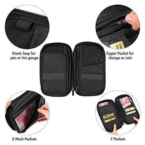 UBAYMAX Glove Box Console Organizer with 12 Pockets, Zipper Car Vehicle OCD Document Holder Case Armrest Storage Wallet for Owners Manual Car Registration Insurance Card Tire Gauge Changes (Black)