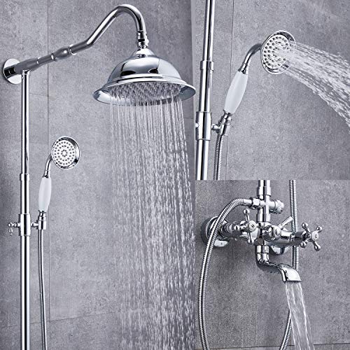 Aolemi Polish Chrome Shower Fixture Set with 12 Inch Extension Tube Hand Sprayer and Tub Spout