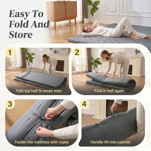 DOWNSTORIA Japanese Floor Mattress, Futon Mattress Roll Up Tatami Mat with Handle, Foldable Floor Bed Sleeping Pad for Camping, Twin Size, Grey(39x75)