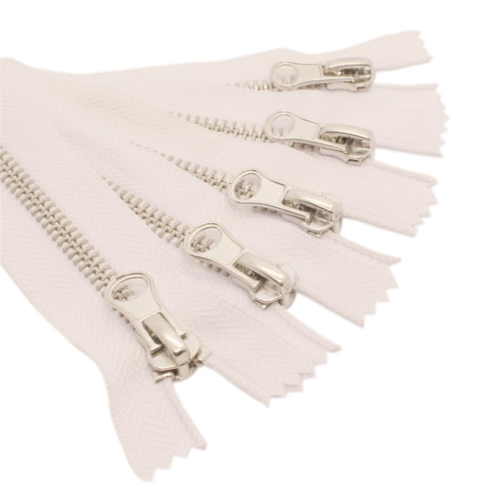 Photo 1 of YaHoGa 5pcs 16 Inch Silver Metal Zippers Bulk #5 Close End Metal Zippers for Sewing Bags Crafts Jackets (40cm White)