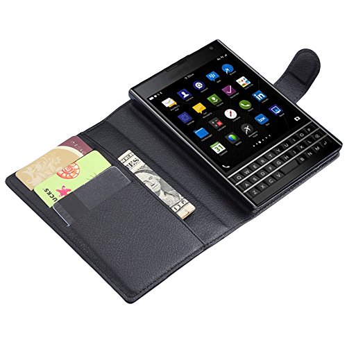 MOSTOP® Flip PU Protective Leather Slim Stand Wallet Case Cover Screen Protector with Card and Cash Holders for BlackBerry Passport Q30 (Black)