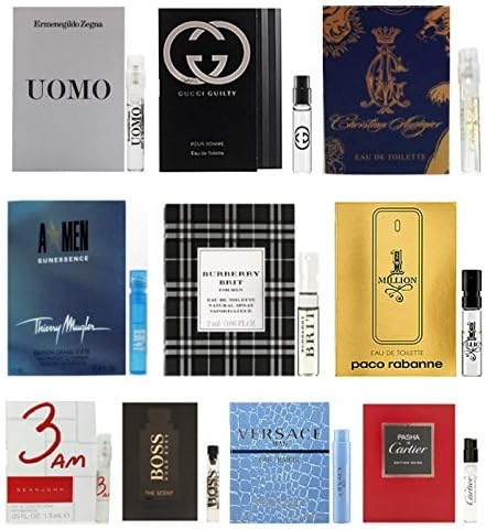 10 Men's Cologne Samples Vials Set Paco Rabanne 1 Million, Versace Eros, Jean Paul Gaultier by perfumeshrine
